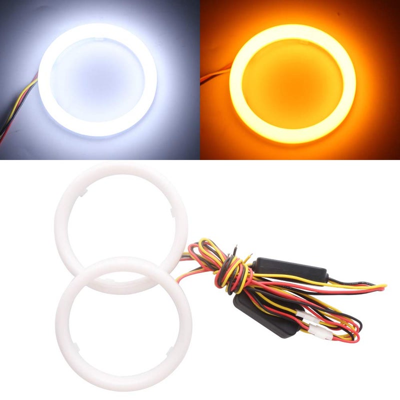 Qasim 1-Pair 90MM White+Amber Switchback 108SMD 4014 LED Halo Ring Angel Eyes Led DRL Fog Light Turn Signal Lamps 12V - Image 1